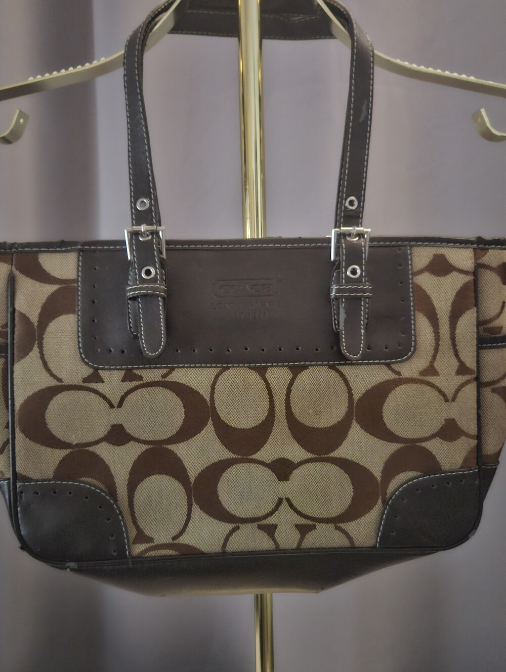 Coach Brown Signature Canvas and Dark Brown Leather Tote